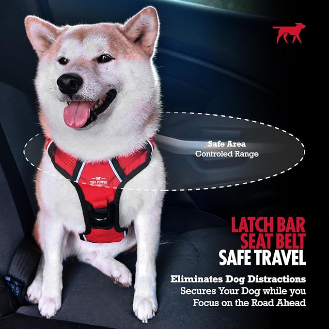 Tuff Pupper Dog Car Safety Belt | Adjustable 16–26" Latch Hook Seatbelt Restraint for Dogs | Heavy-Duty Nylon Webbing, All-Metal Hardware & 360° Swivel Carabiner | Universal Fit for Cars, Trucks & SUV