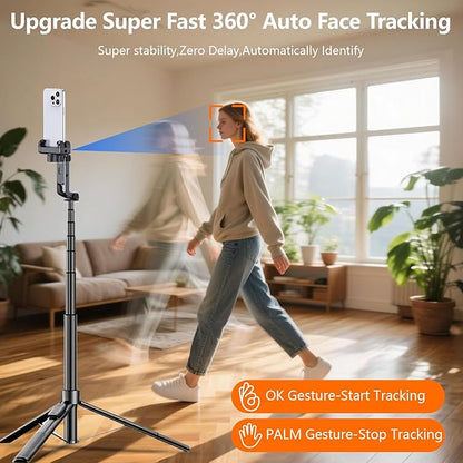 71" Selfie Stick Tripod for iPhone/Android, Auto Face Tracking Tripods with Light, Upgrade Strong Gimbal Stabilizer 360 Rotation with Remote for Content Creator Vlog Live StreamIing Video Record