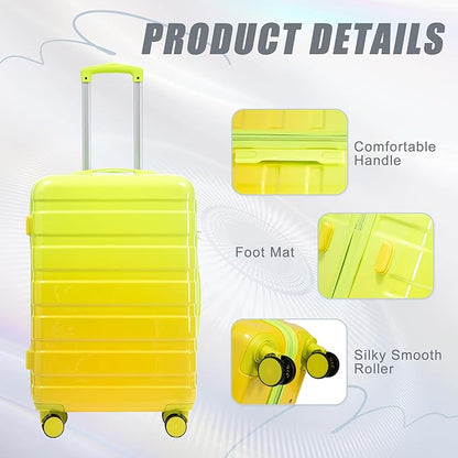 Campfun 3 Piece Luggage Sets, PC Gradient Color Suitcase Set with Double Spinner Wheels, Durable Carry On Luggage with Combination Lock, 20/24/28 inch, Green+Yellow