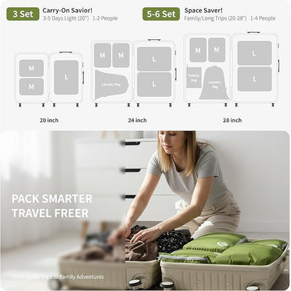 Cipway Compression Packing Cubes Set, Ultralight Expandable Travel Packing Organizers for Carry on Luggage (Green 3pcs)