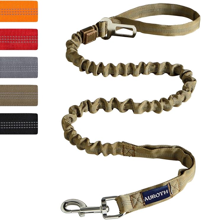 AUROTH Heavy Duty Bungee Dog Leash for Medium Large Breed Dogs, No Pull Leashes for Shock Absorption with Car Seat Belt, 2 Padded Handles 4.5FT 6FT Training Dog Leash