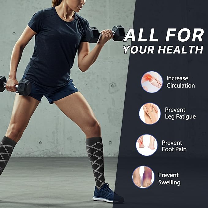 Compression Socks for Women Men Circulation Knee High 8 Pairs for Nurses, Running, Travel, Athletic