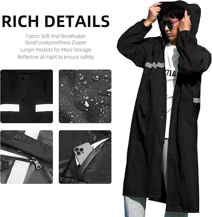 Coralrain Long Hooded Raincoat Safety Waterproof Emergency Rain Jacket Poncho for Men Women Adults