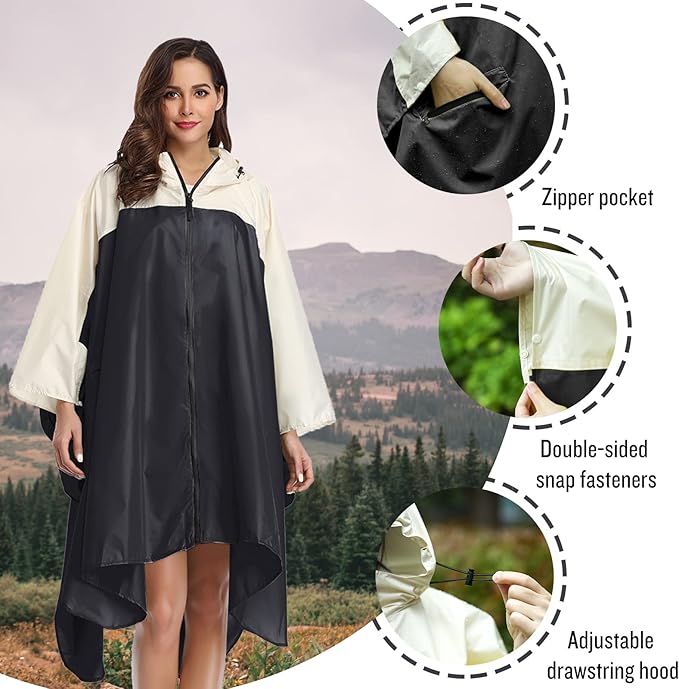 SaphiRose Unisex Rain Poncho Waterproof Raincoat Hooded for Adults Women with Pockets