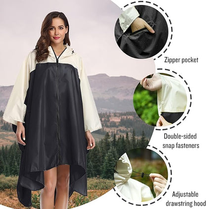 SaphiRose Unisex Rain Poncho Waterproof Raincoat Hooded for Adults Women with Pockets