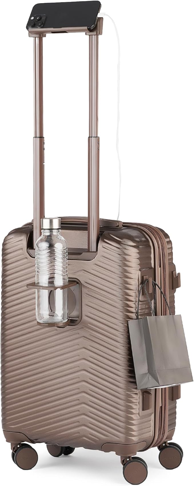 Nine West Zion 20" Inch Smart Carry On Luggage with Wheels, Hardshell Suitcase with Cup Holder & USB Port for Charging, Airline Approved Cabin Bag Chocolate Martini