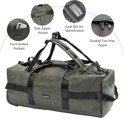 80L Rolling Duffle Bag with Wheels - Heavy-Duty 33.5" Foldable Duffel, Water-Resistant Wheeled Luggage with Shoulder Straps for Camping, Gym, Airplane(Green)