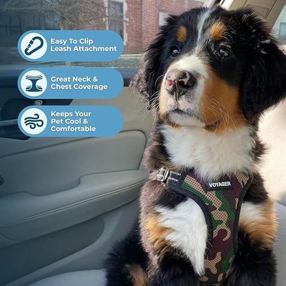 Best Pet Supplies Voyager Mesh Dog Breathable Harness Reflective Stitching, All Weather Adjustable for Walking Training, or Running - Heavy Duty & Durable, Harness (Army/Black Trim), XL