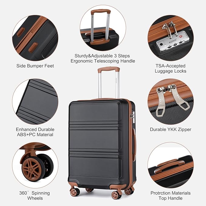 Kono Suitcase Set 3 Piece Luggage Set Expandable(only 28") PC+ABS Carry On Hardside Luggage with TSA Lock Spinner Wheels (Apricot Black, 6 piece set)