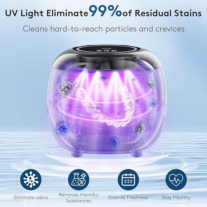 Ultrasonic Retainer Cleaner Machine, 48kHz Dental Cleaning Pod for Night Guards, Mouth Guards, Aligner, Braces, Toothbrush, Jewelry, Ultrasonic Dentures Cleaner with Digital Timer, 220ML, Black