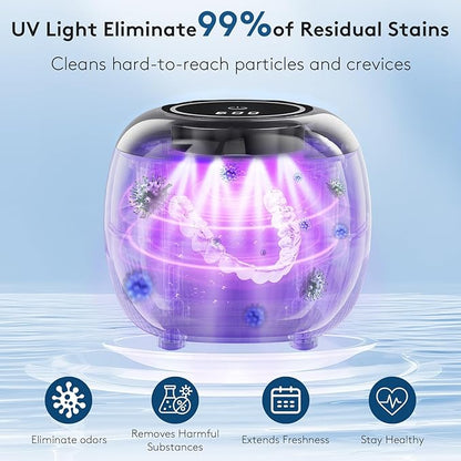 Ultrasonic Retainer Cleaner Machine, 48kHz Dental Cleaning Pod for Night Guards, Mouth Guards, Aligner, Braces, Toothbrush, Jewelry, Ultrasonic Dentures Cleaner with Digital Timer, 220ML, Black
