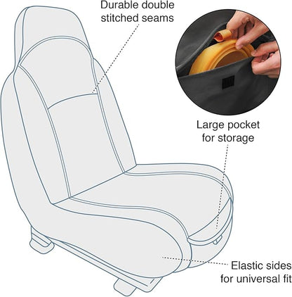 Kurgo Rover Bucket Seat Cover - Waterproof Dog Backseat Cover - Adjustable Strap Seat Cover - Scratch Resistant Protector - Front Seat Guard - Large Storage Pocket