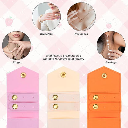 3 PCS Mini Travel Jewelry Bag, Portable Small Jewelry Travel Bag with Buckle, Foldable Small Jewelry Travel Pouch for Rings, Necklaces, Earrings, Bracelets