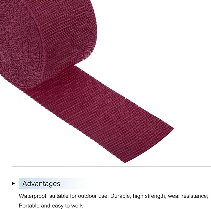 MECCANIXITY Lightweight Polypropylene Webbing Strap 2" 5 Yard Backpack Strapping Band Dark Red for Outdoor Luggage Cargo Straps