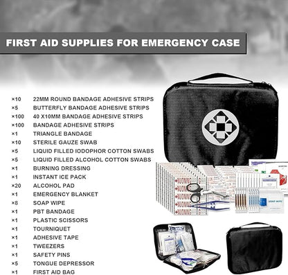 300Piece Travel First Aid Emergency Kit Home Essentials Hiking Survival Essential Kit for Outdoor Adventure Camping Backpack, Black 1st Aid