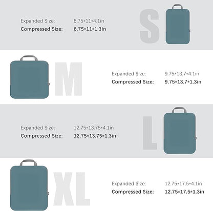 4 Set Compression Packing Cubes Travel - Travel Accessories Expandable Packing Organizers for Carry On - Essentials Luggage Bags - Dark Blue