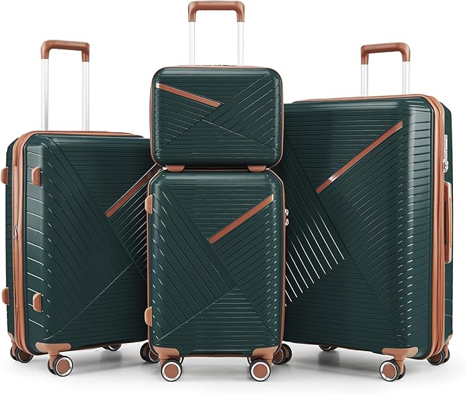 Merax Luggage 4 Piece Set Hardside Expandable Suitcase Set with Case,Travel Luggagewith Spinner Wheels,Airplane Approved Carry On Luggage Sets,Army Green,14/20/24/28