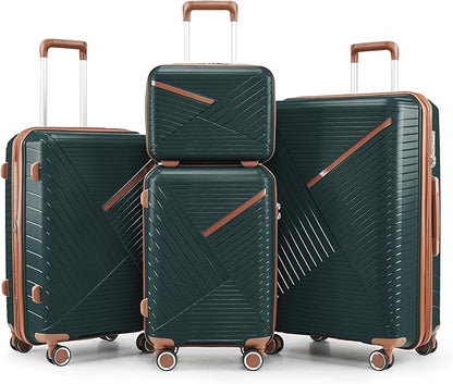Merax Luggage 4 Piece Set Hardside Expandable Suitcase Set with Case,Travel Luggagewith Spinner Wheels,Airplane Approved Carry On Luggage Sets,Army Green,14/20/24/28