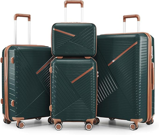 Merax Luggage 4 Piece Set Hardside Expandable Suitcase Set with Case,Travel Luggagewith Spinner Wheels,Airplane Approved Carry On Luggage Sets,Army Green,14/20/24/28