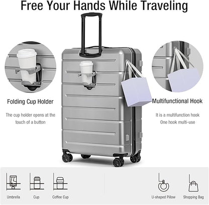 KYME Luggage Sets 3 Piece Hard Shell 22in/26in/30in Suitcases with Wheels Hardside Suitcase Set with TSA Lock Travel Rolling Luggage Set for Women Men Silver Grey