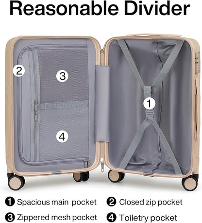 Hanke 20/29 Inch Carry On Luggage Sets 2 Piece Hard Shell Suitcases with Spinner Wheels Extra Large Travel Luggage Rolling Suitcase for Travel Nestable Storage（Cuba Sand）