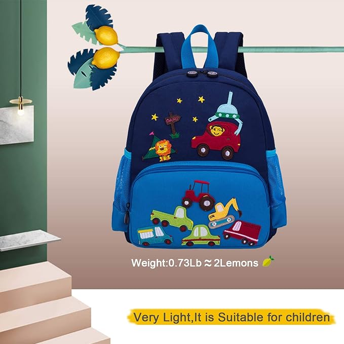 willikiva Cute Zoo Little 3d Backpack Kids Backpack for Boys and Girls Toddler Backpack Waterproof Preschool (Blue Car)