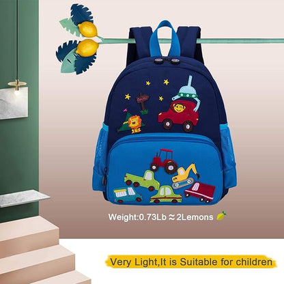 willikiva Cute Zoo Little 3d Backpack Kids Backpack for Boys and Girls Toddler Backpack Waterproof Preschool (Blue Car)