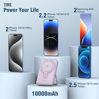 Wireless Portable Charger 10000mAh,Magnetic Power Bank with Built-in Cables LED Display,22.5W PD Fast Charging for Magsafe Battery Pack Compatible with iPhone16/15/14/13/12/Pro/Pro Max(Purple)