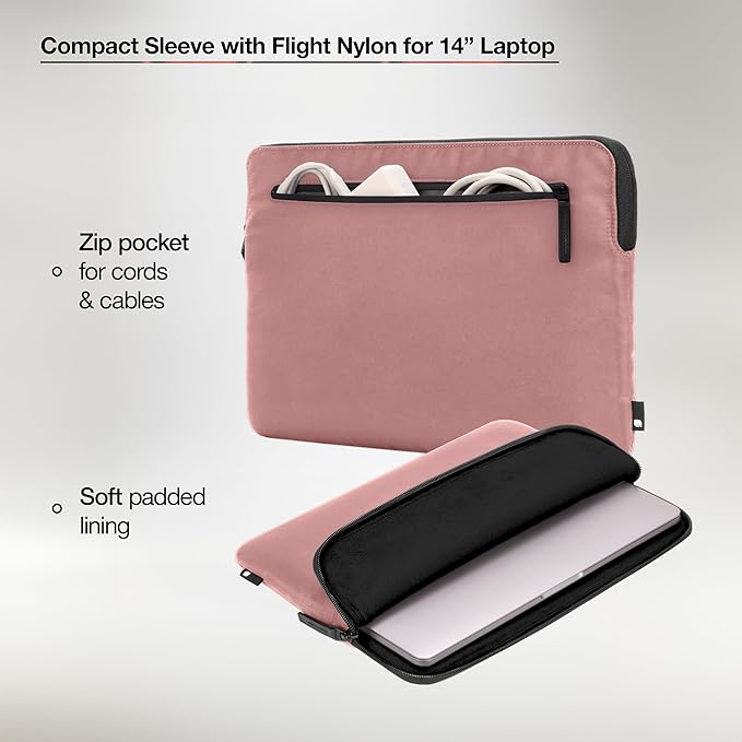 Incase Compact Laptop Sleeve with Flight Nylon - 14-inch MacBook/Laptop & iPad/Tablet Sleeve - Faux Fur Lining, Lightweight, Durable, Weather Resistant, Slip Pocket for Accessories - Aged Pink