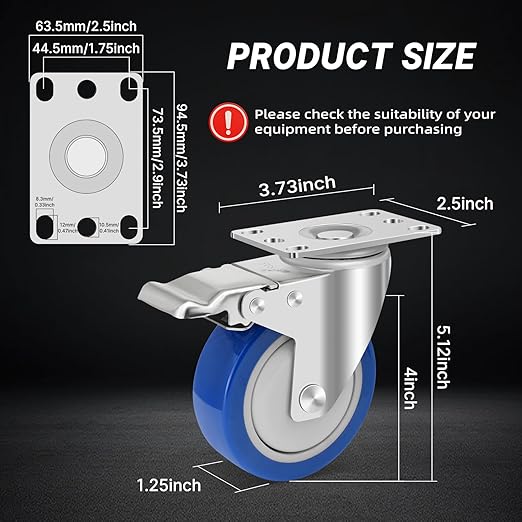 Nefish Stainless Steel 4 Inch Caster Wheels with Brake,304 Heavy Duty Stainless Casters Set of 4,Rust-Proof Industrial Castor for Furniture,Labs,Hospitals,Restaurants,Industrial Manufacturing