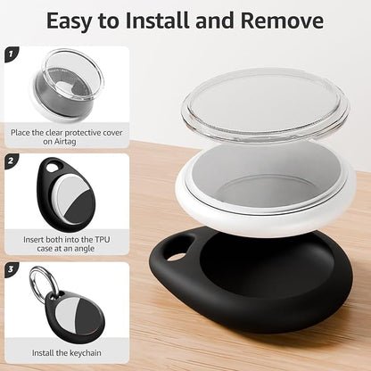Holder for Air Tags-4 Pack for Apple for AirTag Holder Keychain, Waterproof TPU Shell Protective Case with Keychain, for Air tag Accessories for GPS Item Finder Tracker, 4 Black