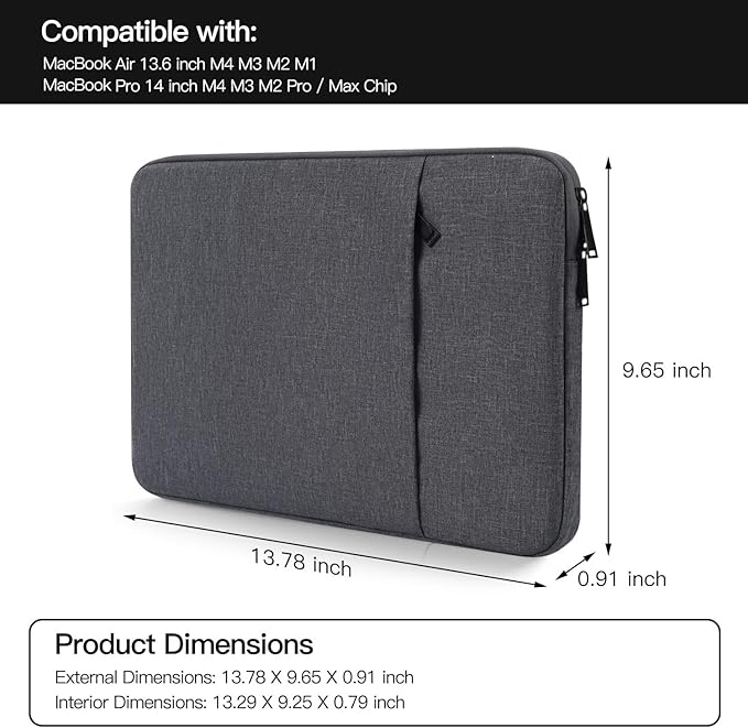 Laptop Sleeve Case for 2025 MacBook Pro 14 inch M4 M3 M2 Pro/Max A3112 A3185 A3401 A2779 A2918 A2992, Compatible with MacBook Air 13.6 inch M2 M3 M4 A2681 A3113 A3240 Water-Resistant Bag -Space Gray