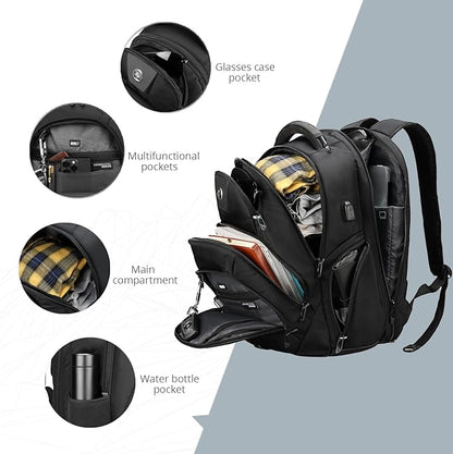 Swissdigital Design Men's Travel Laptop Backpack, TSA Friendly USB Charging RFID Protection Backpack for College and Business, Fits 17" Laptops Black | SD1644FB-01