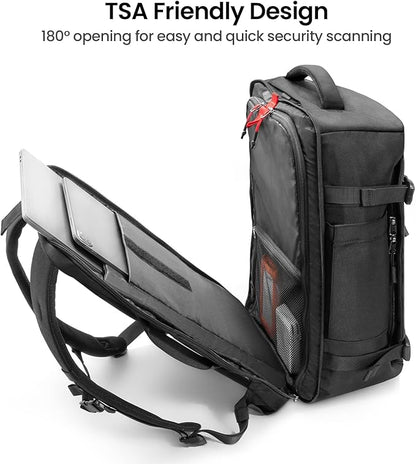 tomtoc Travel Backpack 40L, TSA Friendly Flight Approved Carry-on Luggage Hand Water-resistant Lightweight Business Rucksack, Durable Large Weekender Bag Daypack Fits 17.3 Inch Laptop, PFAS Free