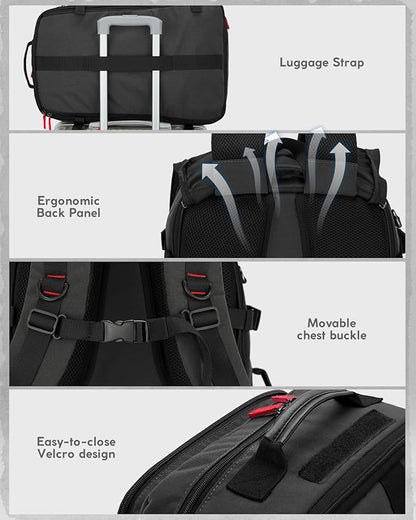 Gonex Travel Backpack, Large Carry-On Nylon Duffle Bag, 3-in-1 Convertible Laptop Bag for Men & Women, Durable for Work & Weekend Travel (Black)