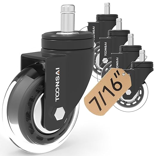 Upgraded,3 Inch Office Desk Chair Wheels Replacement, Computer Gaming Caster for Carpet, Stem 7/16-7/8 Set of 5 for Furniture Hardwood Hard Floors Chair Castors Tile Smooth Safe Quiet Rolling,-1100 LB