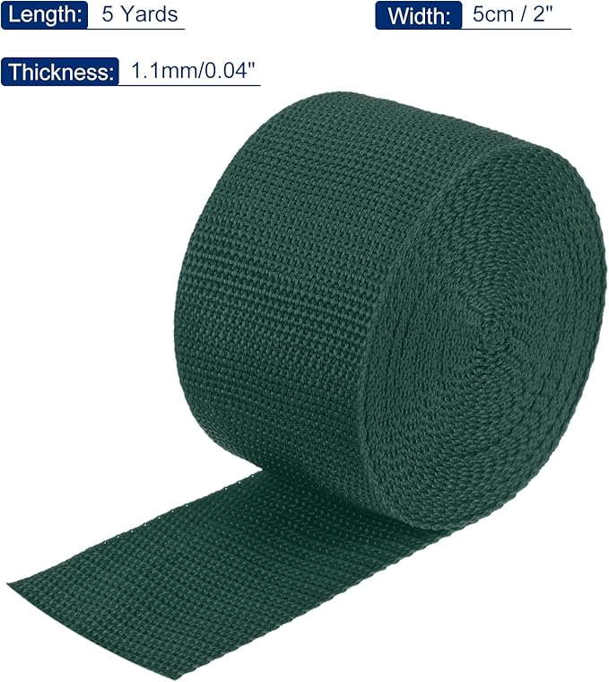 MECCANIXITY Lightweight Polypropylene Webbing Strap 2" 5 Yard Backpack Strapping Band Dark Green for Outdoor Luggage Cargo Straps
