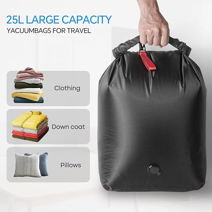 Travel Vacuum Compression Storage Bags, 2 Pcs 25L Dry Bags for Suitcase Luggage Packing Seal, Carry on for Space Save