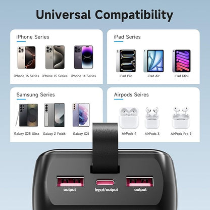 EnergyQC 42000mAh Portable Charger, 22.5W Power Bank with LED Flashlight - USB C Fast Charging External Battery Pack, LED Display Portable Phone Charger for iPhone 17/16/15/14, Android, Samsung,etc