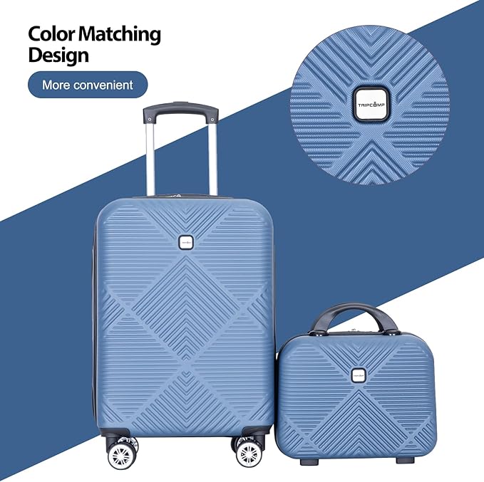 2 Piece Carry on Luggage Set, Airline Approved 20 Inch Luggage with Cosmetic Case Hard Shell Suitcase with Spinner Wheels, Dark Blue