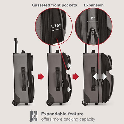U.S. Traveler Rio Lightweight Softside Rolling Carry-on Suitcase, 2-Wheel Single, Grey