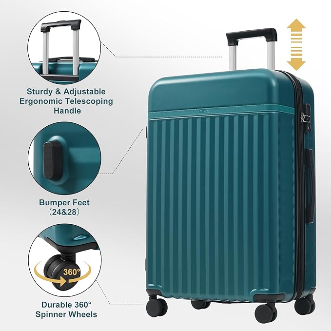 Merax Luggage Sets 5 Piece,Hardshell Expandable Suitcase with Spinner Wheels and Travel Bags,Lightweight Carry on Luggage,20/24/28IN,Dark Green