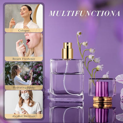 1 Pack Empty Perfume Bottles，Glass Perfume Atomizer Spray Bottle, 50ML, Ribbed Design with Purple Cap, Refillable