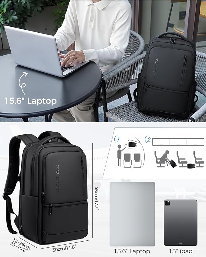 Expandable Travel Laptop Backpack, 15.6 Inch Computer Backpack with USB Charging Port, Water Resistant Black Mens Laptop Bag