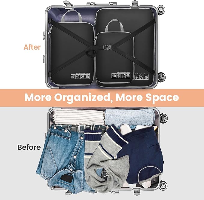 Cambond Compression Packing Cubes for Travel Women - Expandable Travel Bags Luggage Organizers Travel Essentials Compression Cubes for Travel Carry on Suitcases Organizer