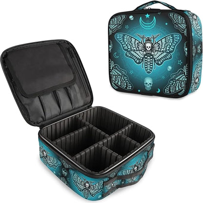 MNSRUU Travel Makeup Bag, Butterfly Skull Makeup Bag Organizer Goth Cosmetic Bag for Women Travel Toiletry Bag with Adjustable Dividers