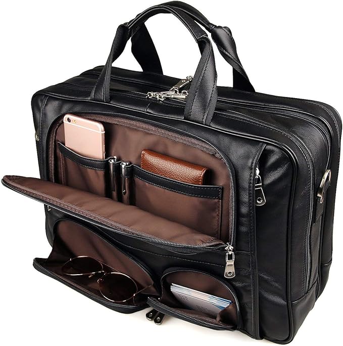 Augus Business Travel Briefcase Genuine Leather Duffel Bags for Men Laptop Bag fits 15.6 inches Laptop