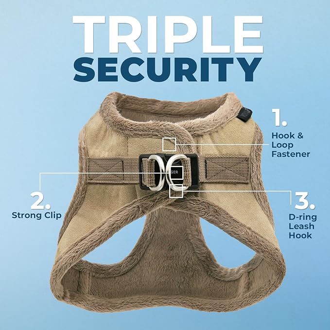Best Pet Supplies - All Weather Mesh/Plush, Reflective, No Pull Harness for Small, Medium Dogs, Cats - Secure with Hook & Loop Fastener, Buckle, Double D-Rings - Latte Suede, M