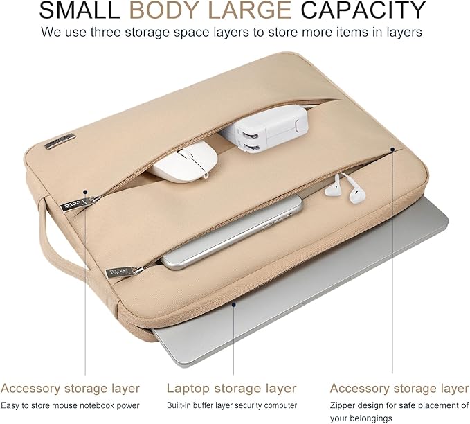 Voova 14 15 Inch Laptop Sleeve Case, Waterproof Computer Bag Cover Compatible with MacBook Air 15 M2/M3/M4 2022-2025, MacBook Pro 15, Hp chromebook 14, 14-15” Dell Lenovo Acer Asus, Apricot