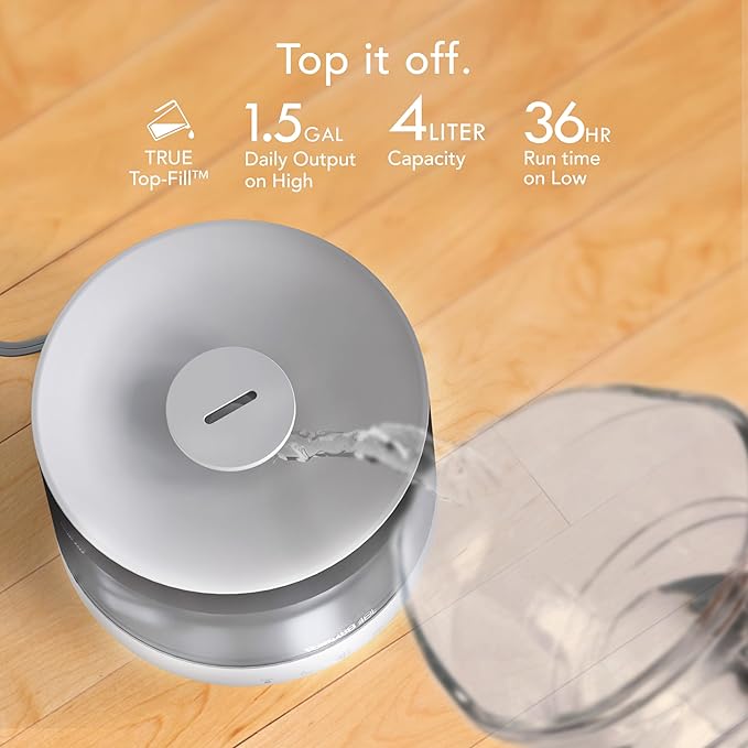 Vornado MISTIC 4 Whole Room Ultrasonic Humidifier, Top-Fill, Aromatherapy, 1-Gallon Tank, 3 Mist Settings, Ambient Lighting, Whisper-Quiet, Included Scent Pads, Air Humidifier for Kids and Home